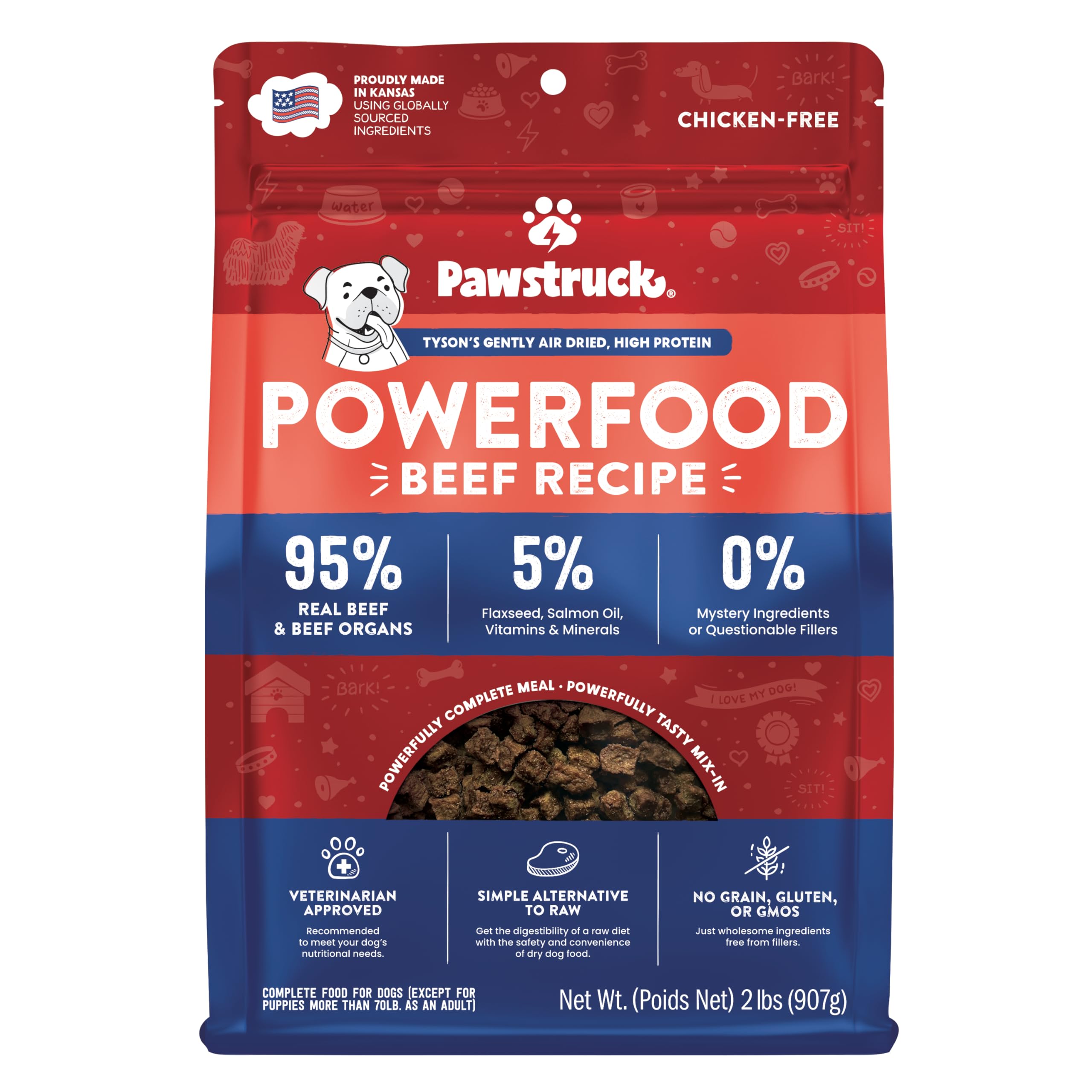 Pawstruck air-dried beef bites in a bowl, protein-rich meal.