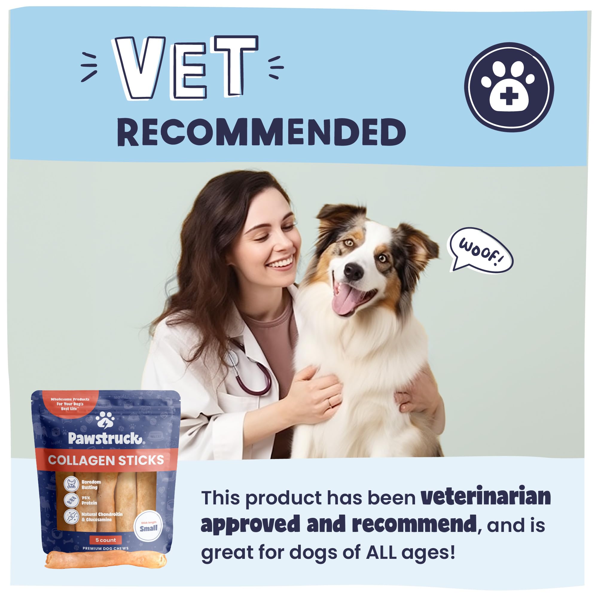 Pawstruck Beef Collagen Sticks in a bowl, signaling a high-protein, low-fat snack for dogs.
