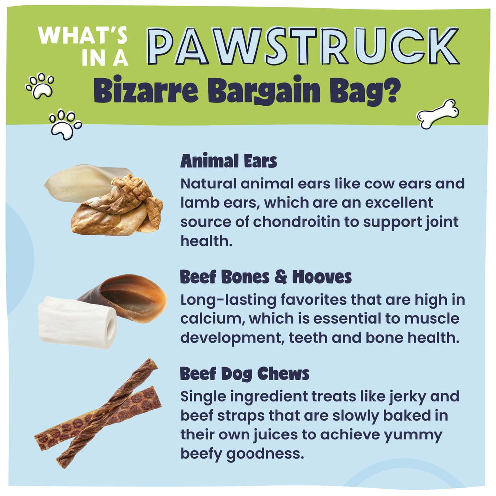Pawstruck Bizarro Bolsa de Ofertas Extrañas: bandas de res, snack proteico para perros