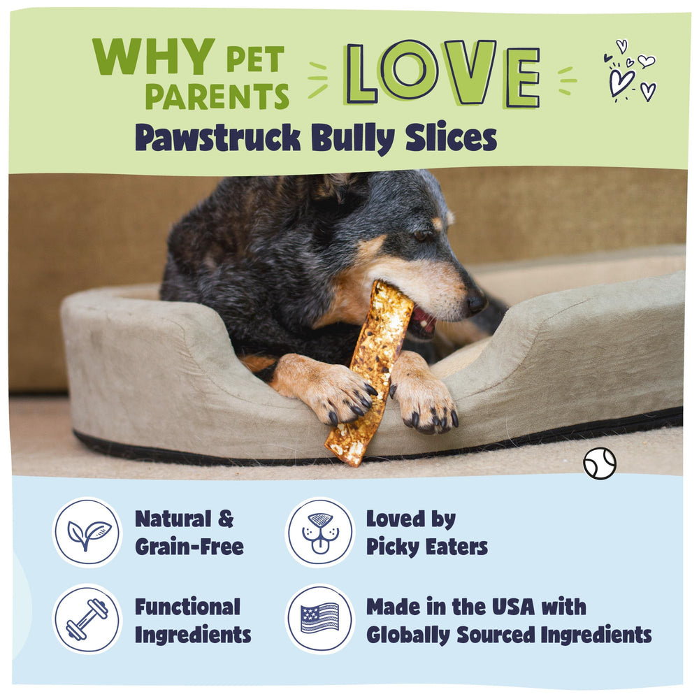 Pawstruck Bully Slices digestible rawhide for safe chewing.