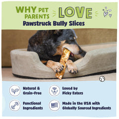 Pawstruck Bully Slices digestible rawhide for safe chewing.