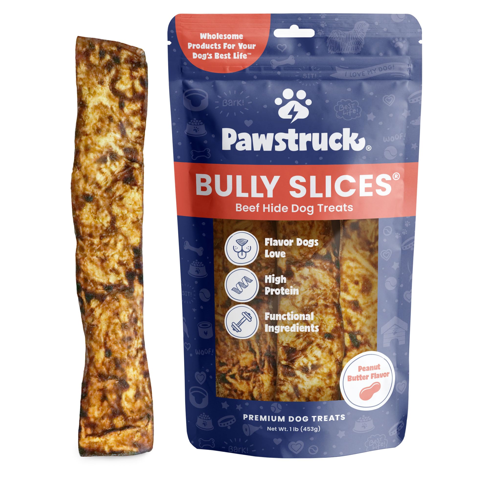 Pawstruck Bully Slices rawhide bites support dental cleaning during chewing.