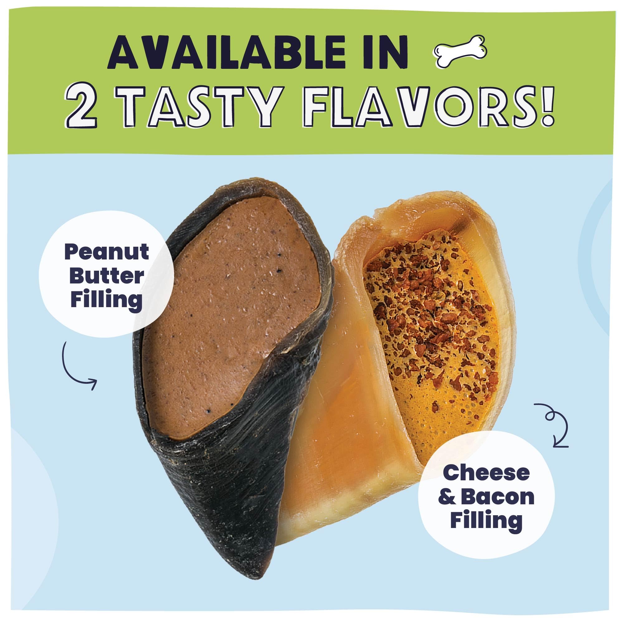 Pawstruck cheese-bacon-filled-cow-hooves product shot shows long-lasting chewing