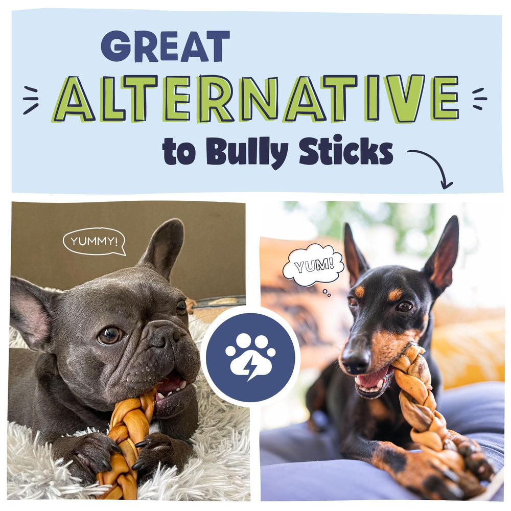 Pawstruck collagen braids dog in action during a chew session.