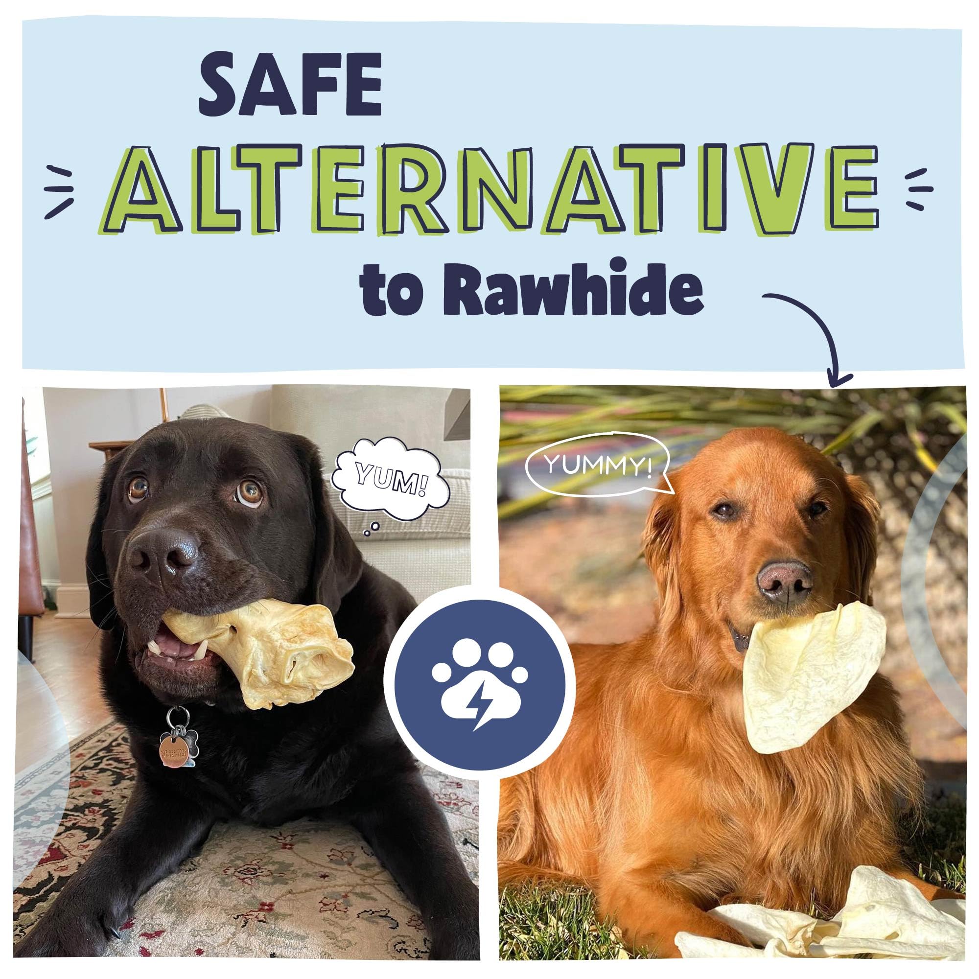 Pawstruck cow ears rawhide-free option shown in bag for safer chewing