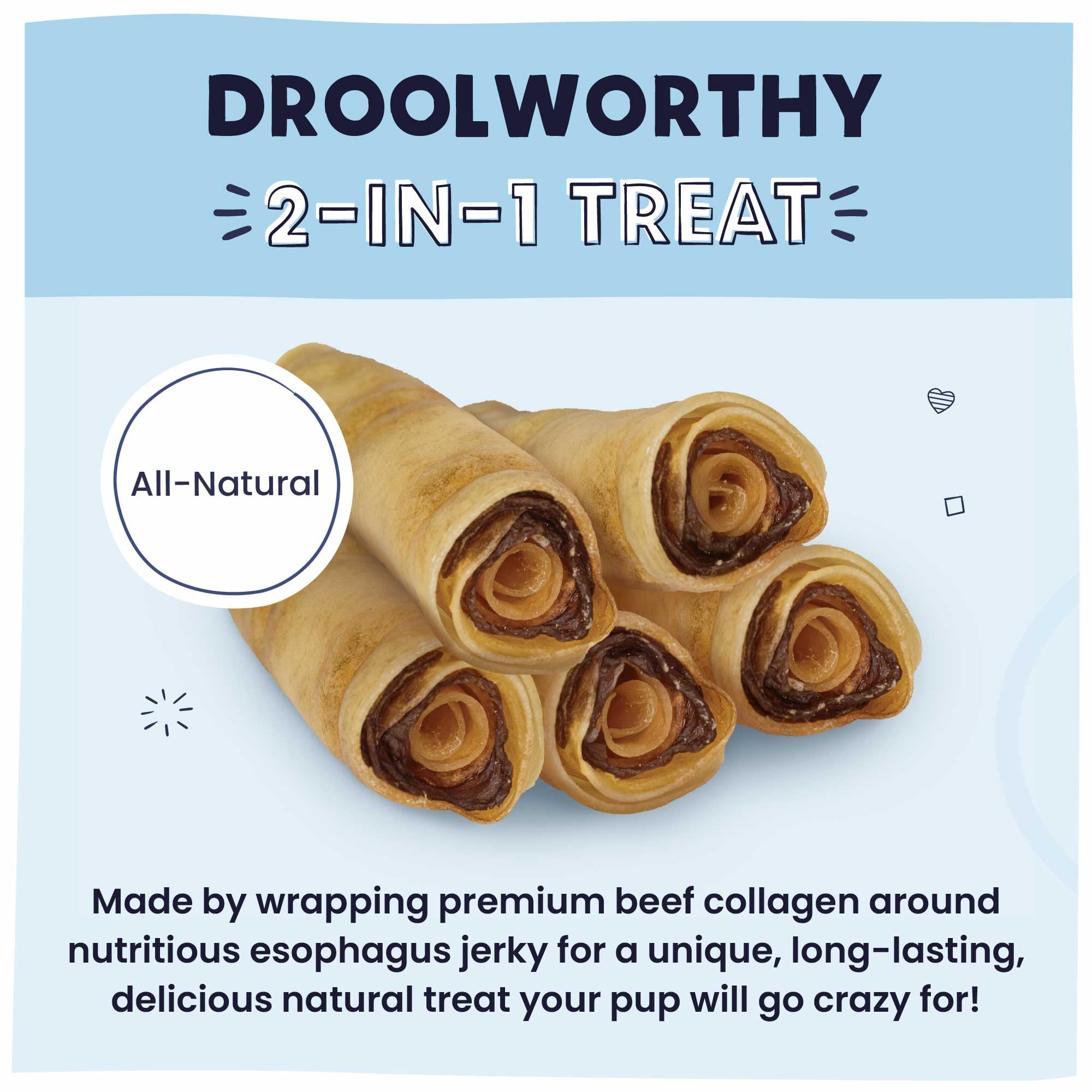 Pawstruck esophagus jerky treats with savory layered texture for extended chewing