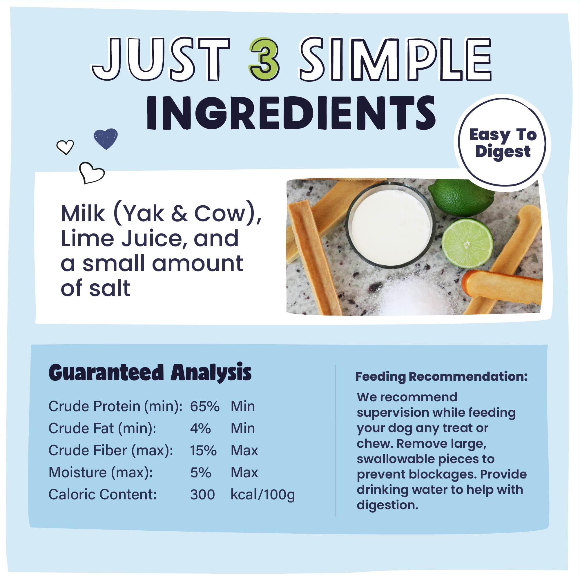 Pawstruck Himalayan Yak Dog Chew ingredients label highlights yak and cow milk with natural components.