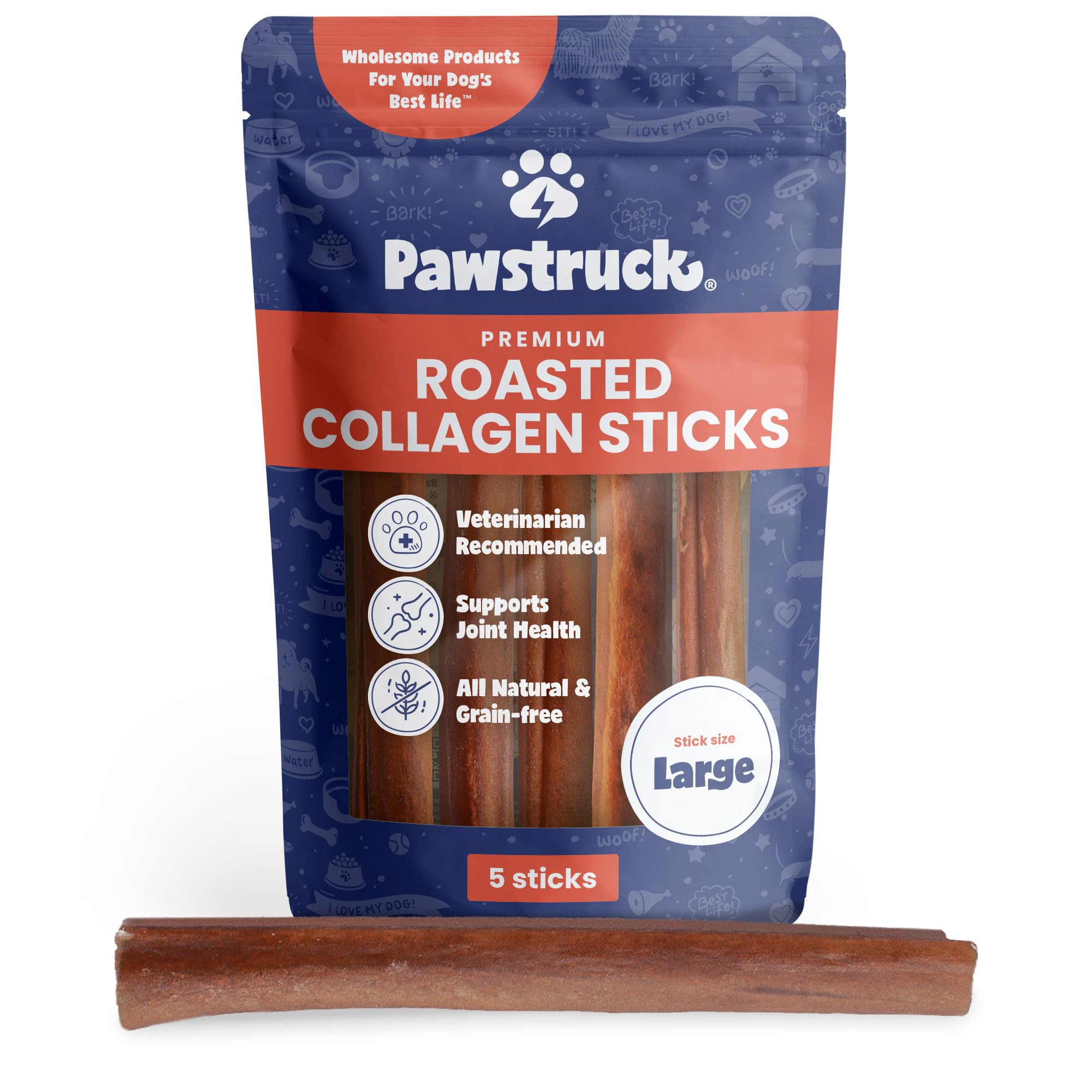 Pawstruck roasted collagen stick close-up showing a protein-rich, single-ingredient chew