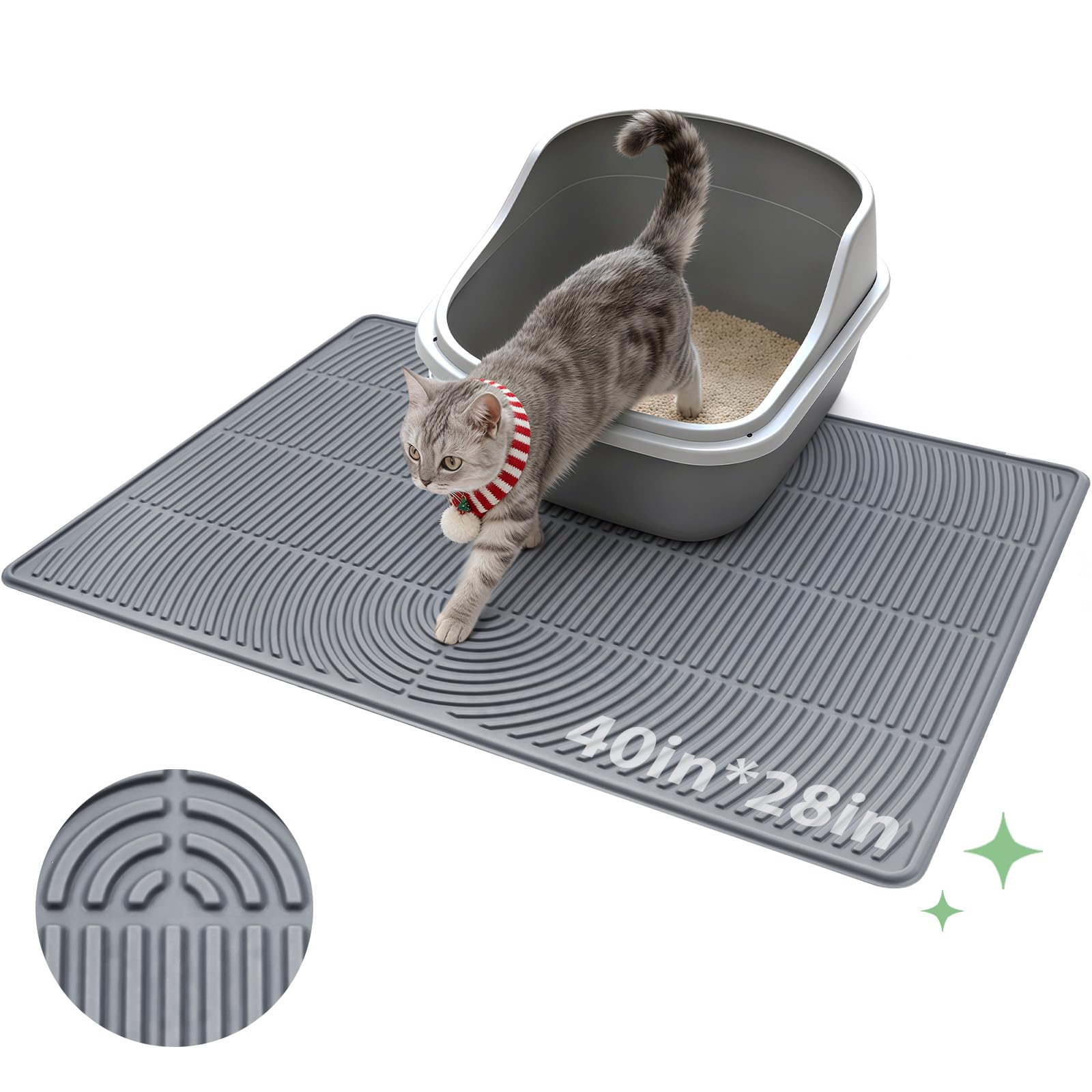 Pawtasy cat litter mat extra-large coverage traps litter near boxes.