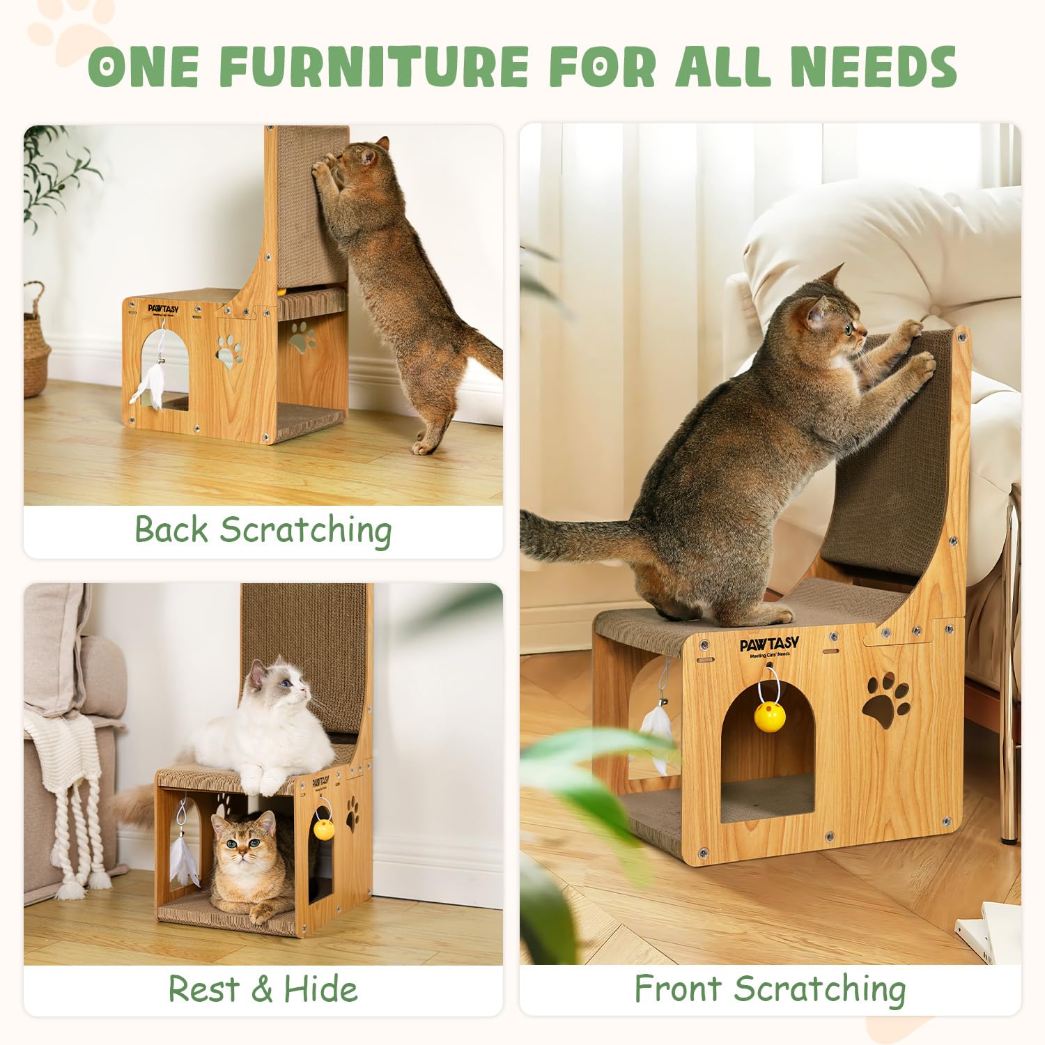 Pawtasy cat-scratch-vertical-board demonstrates vertical scratching to stretch muscles during play.