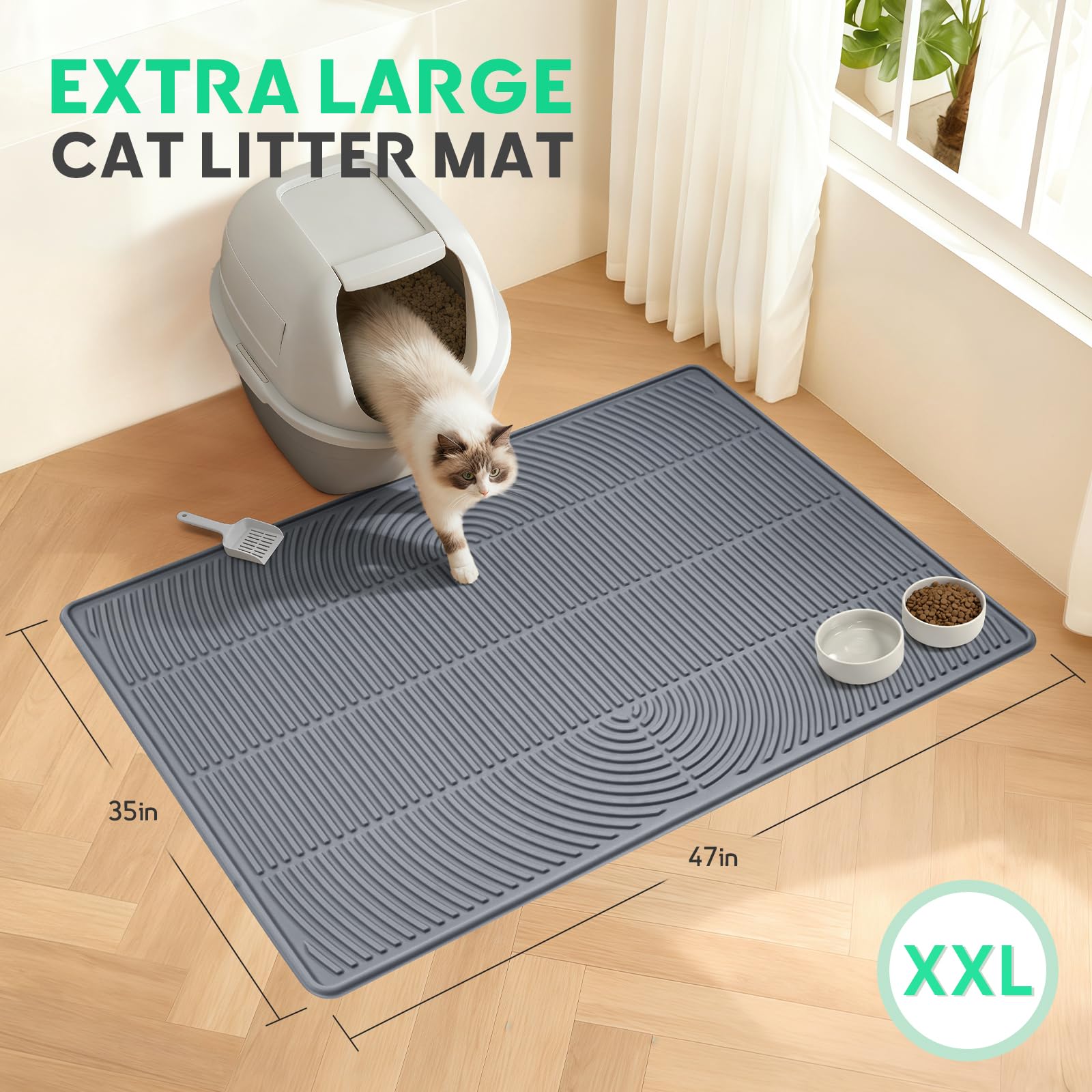 Pawtasy easy-clean mat lets you shake, sweep, or rinse away litter.