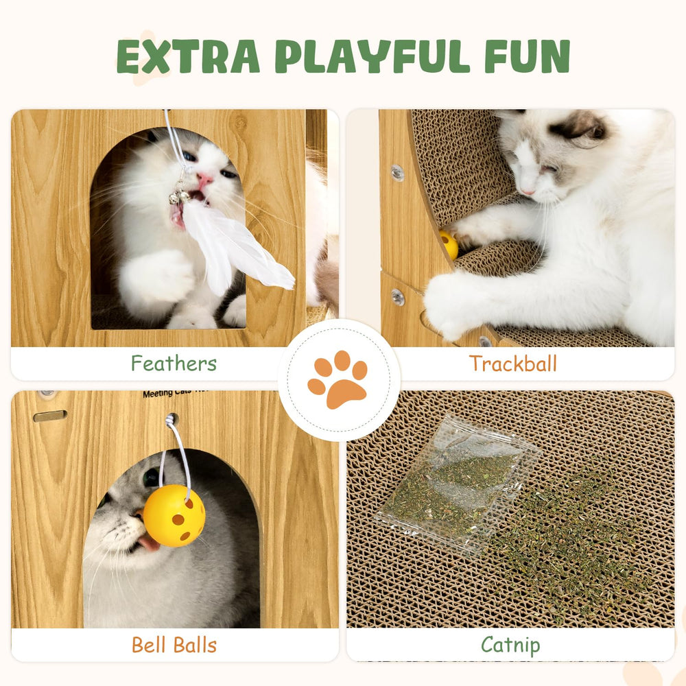 Pawtasy-eco-friendly-cardboard-material highlights non-toxic, durable surface for safe scratching.