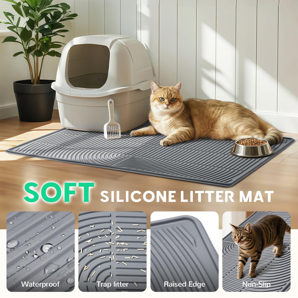 Pawtasy waterproof litter mat with high border prevents spills.