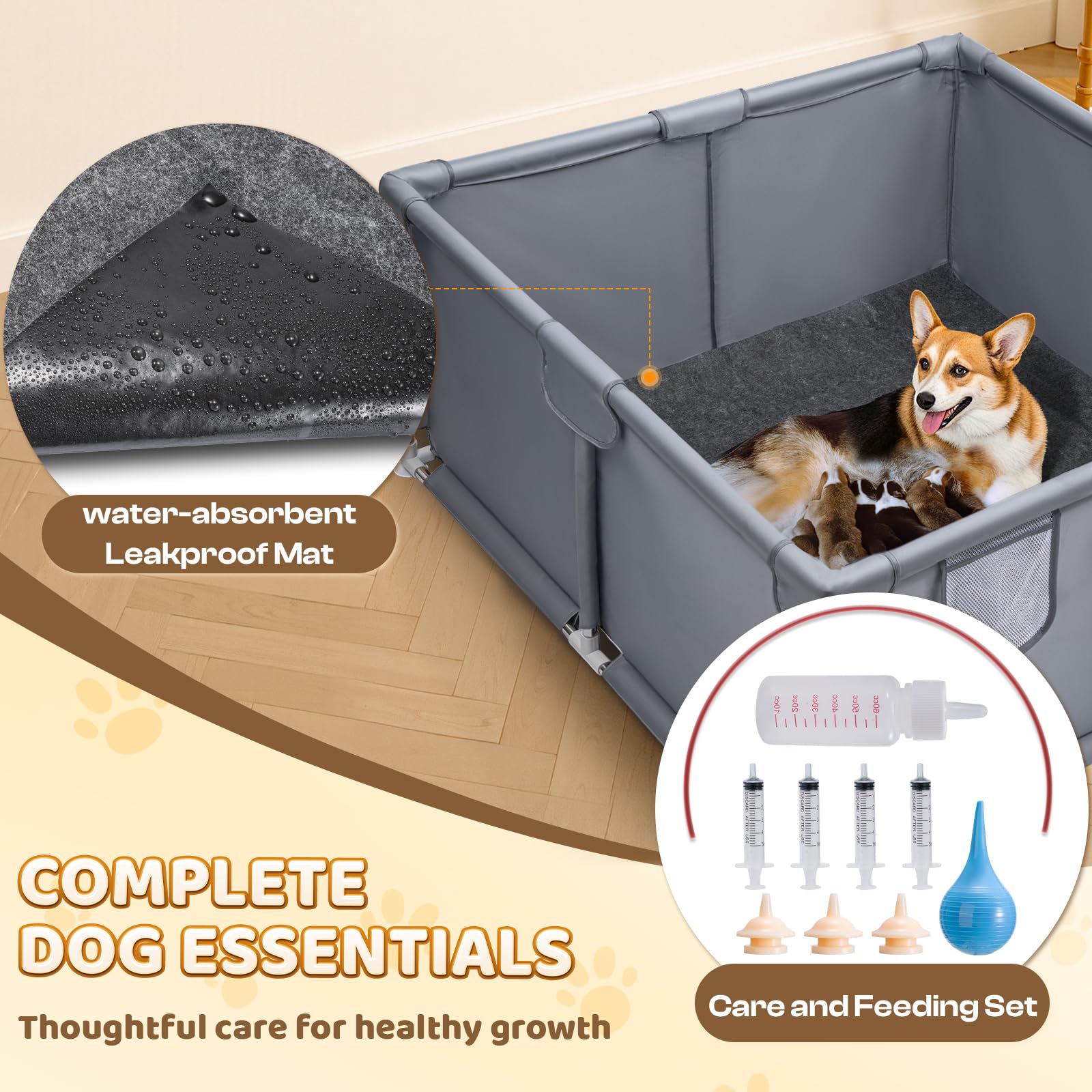 Pawtenda Whelping Box with anti-slip suction cups stays steady during playtimes