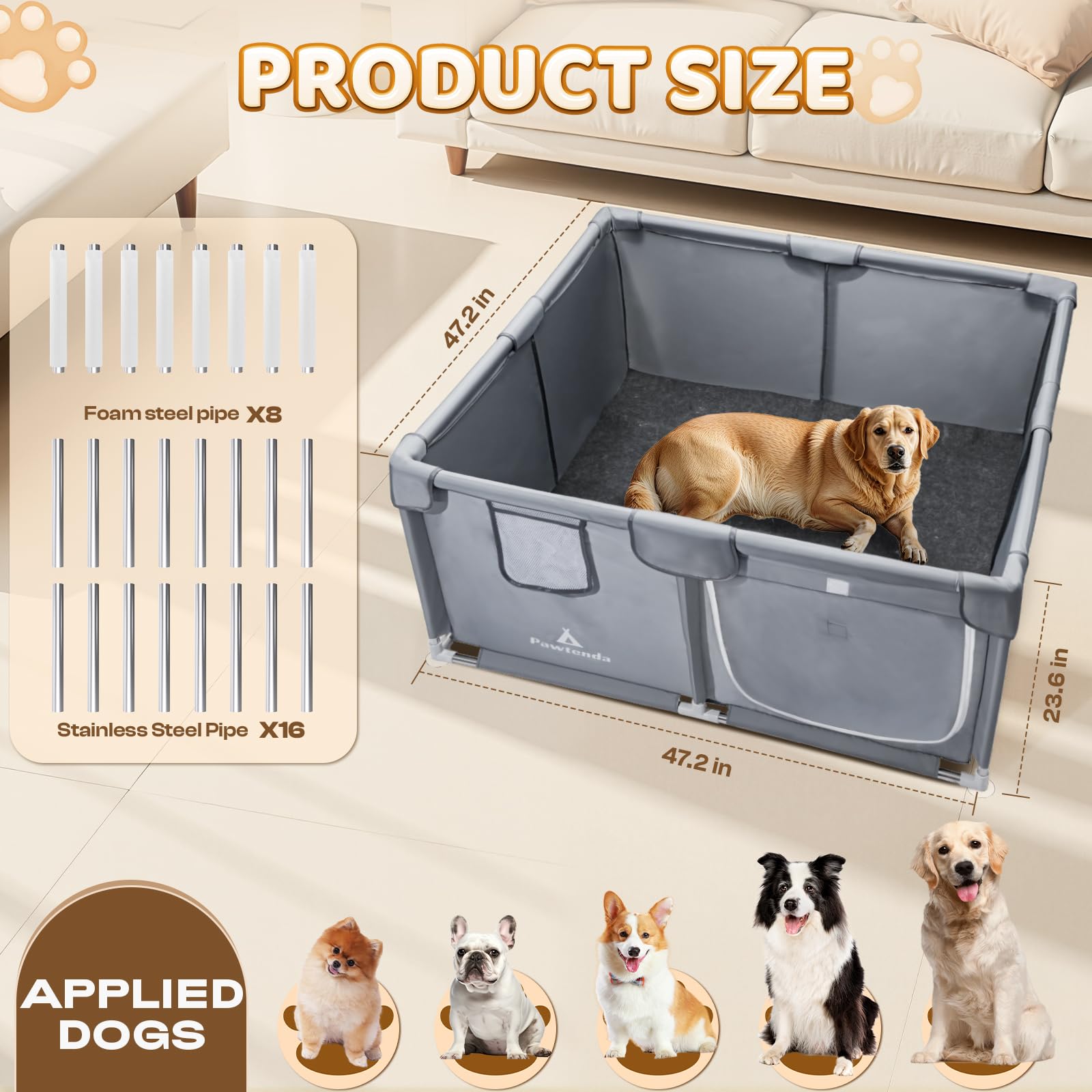 Pawtenda Whelping Box tear-resistant sides protect against puppy nips and tears