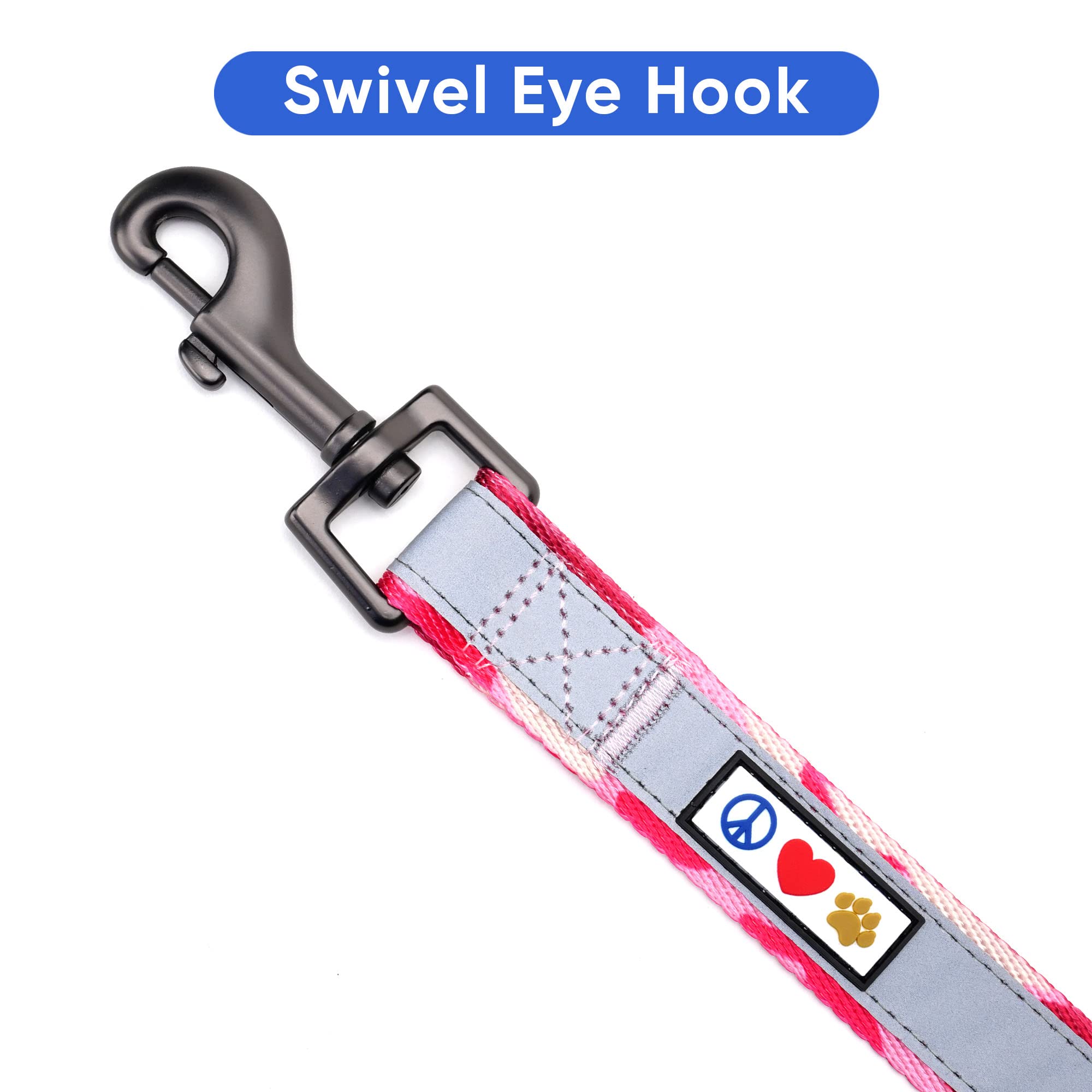 Pawtitas camo pink dog leash neoprene-padding reduces hand fatigue during walks.