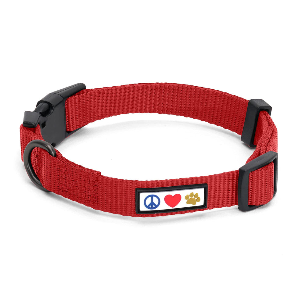Pawtitas extra-small red collar buckle closeup showing secure quick-release