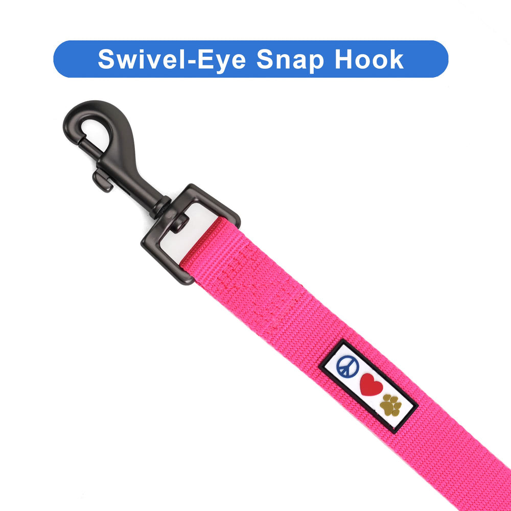 Pawtitas pink leash closeup shows stitching for ripstop nylon durability.