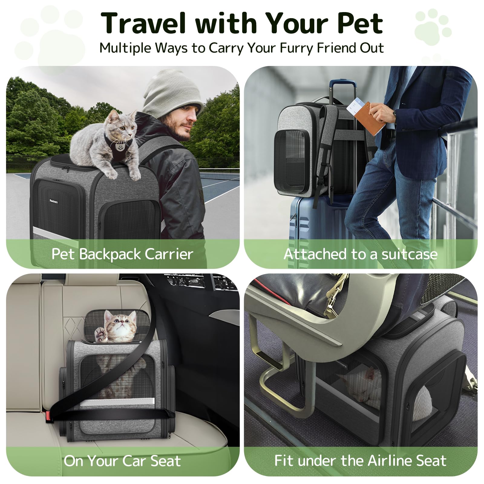 Pawtners cat backpack ergonomic shoulder straps provide comfortable support
