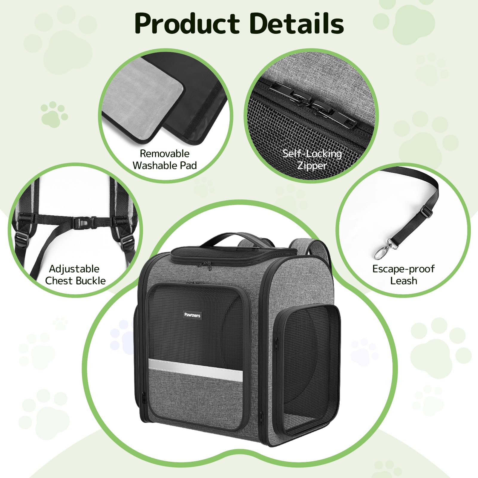 Pawtners cat backpack safety leash prevents escape during outings