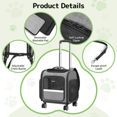 Pawtners cat carrier wheels detachable wheels configuration for versatile use.