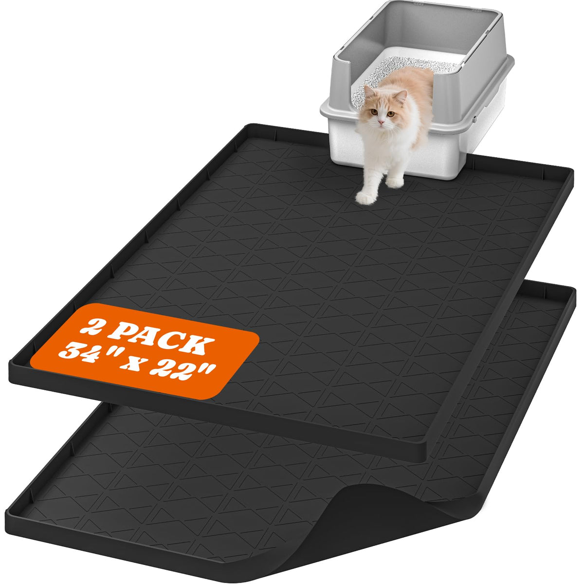 Pawtners cat litter mat large 34x22 covers floors and traps most tracked litter, reducing mess.
