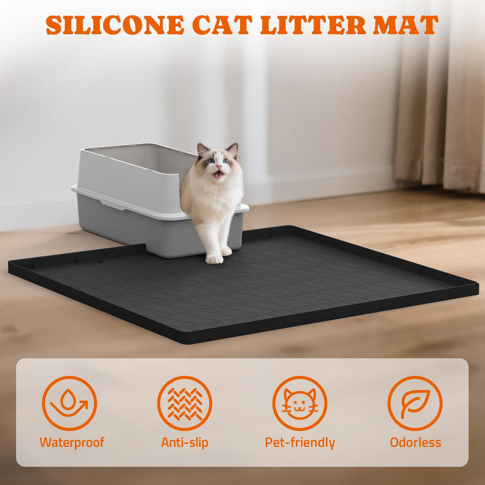 Pawtners non-slip cat litter mat features silicone surface for paw-friendly comfort.