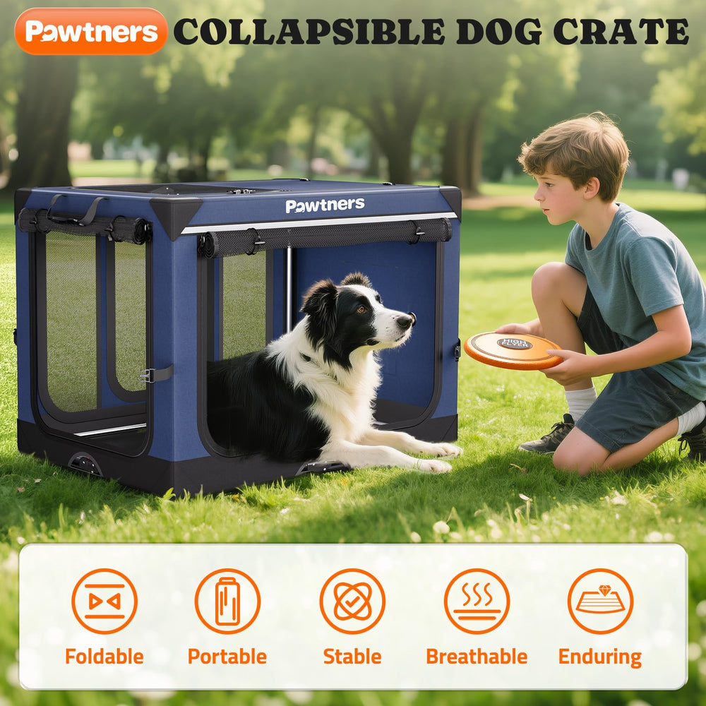 Pawtners collapsible dog crate soft-mat-inside provides a cozy space for pets.