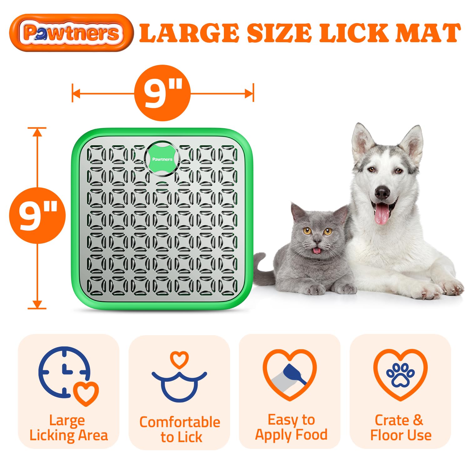 Pawtners dishwasher-safe lick mat for easy cleanup after use.
