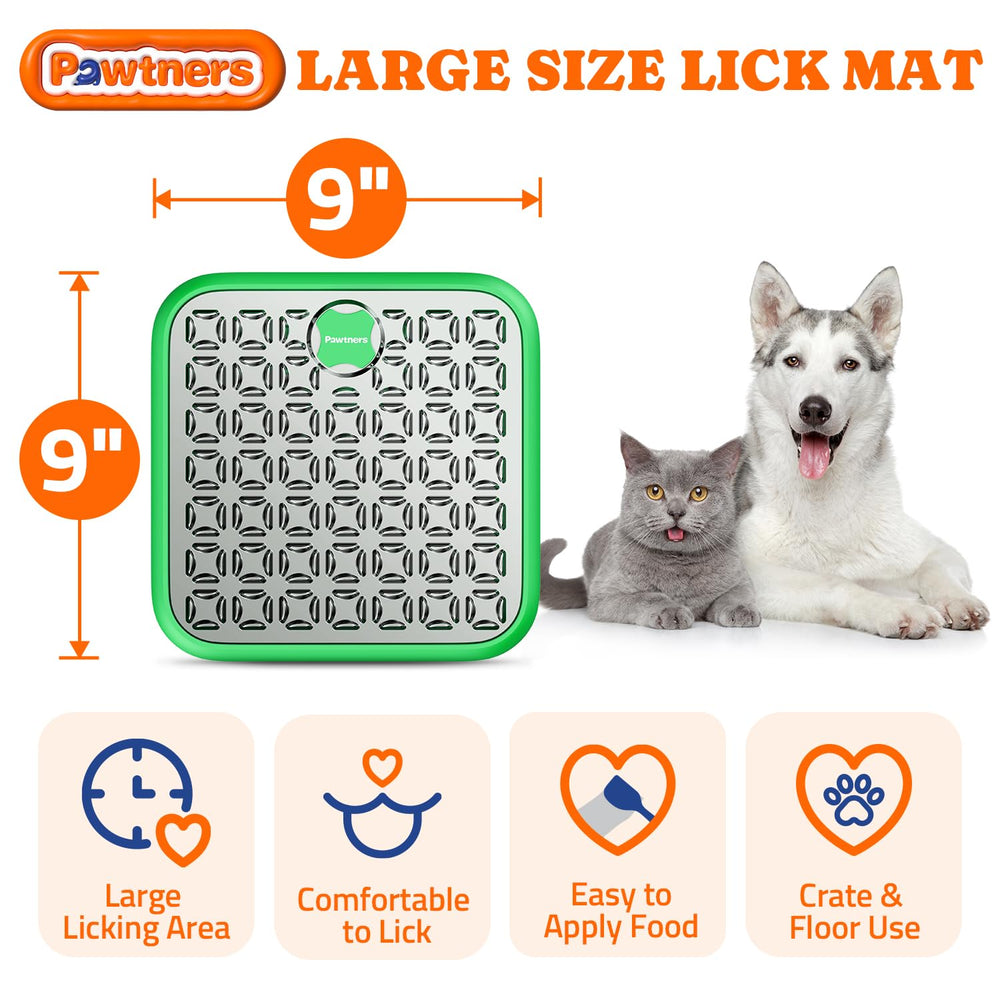 Pawtners dishwasher-safe lick mat for easy cleanup after use.