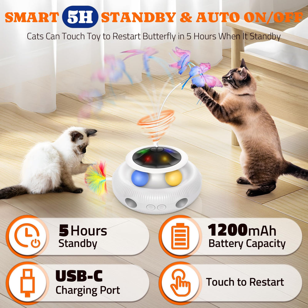Pawtners Interactive Cat Toy rotation: 360-degree auto-rotation keeps cats engaged from all angles.