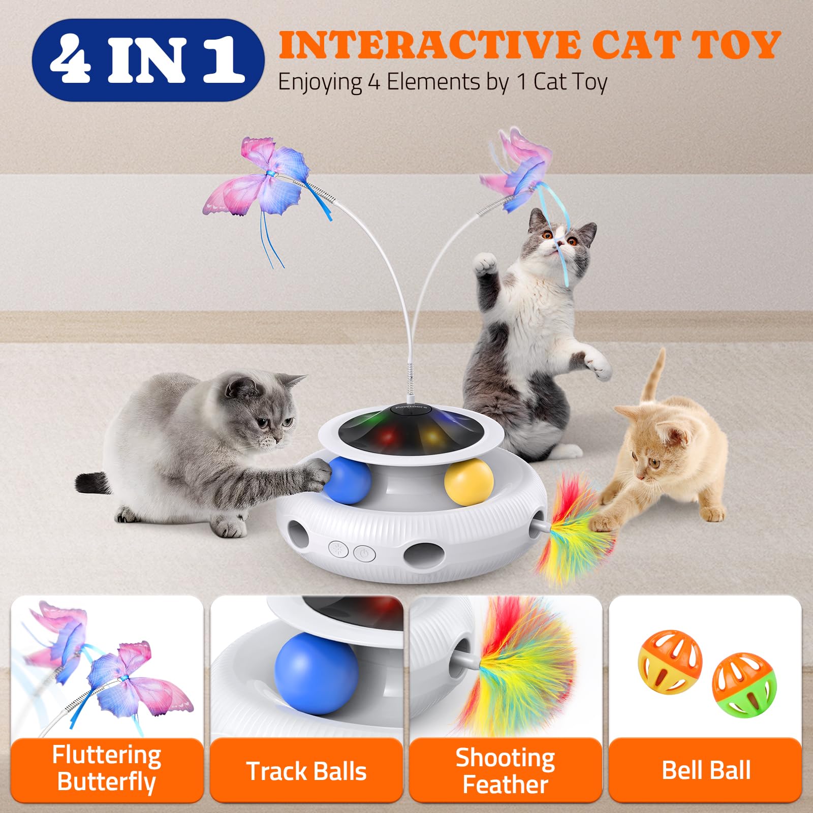 Pawtners Interactive Cat Toy trackballs: rolling tracks challenge coordination and chasing.
