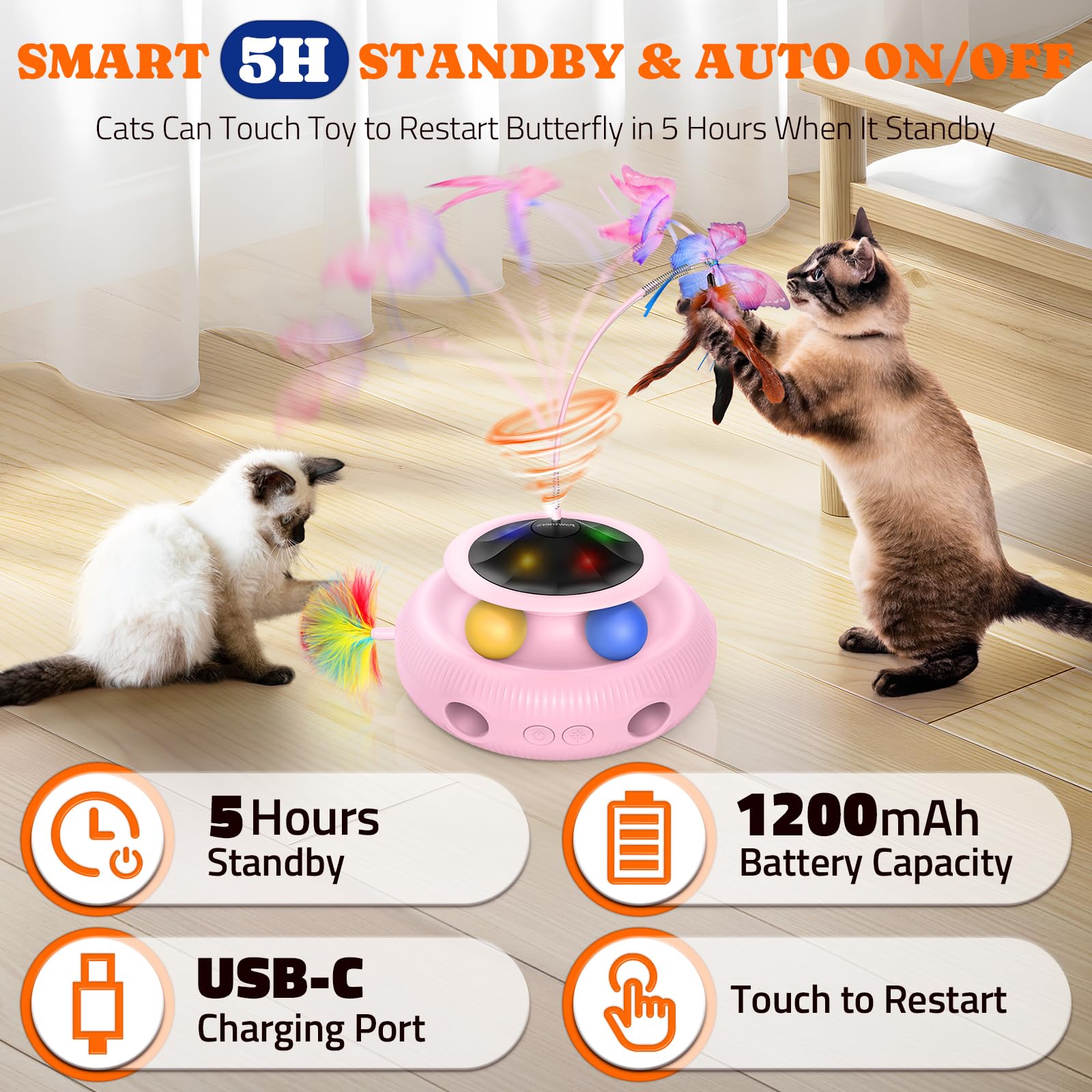 Pawtners rechargeable battery powered kitty toy charges via USB-C for cordless fun