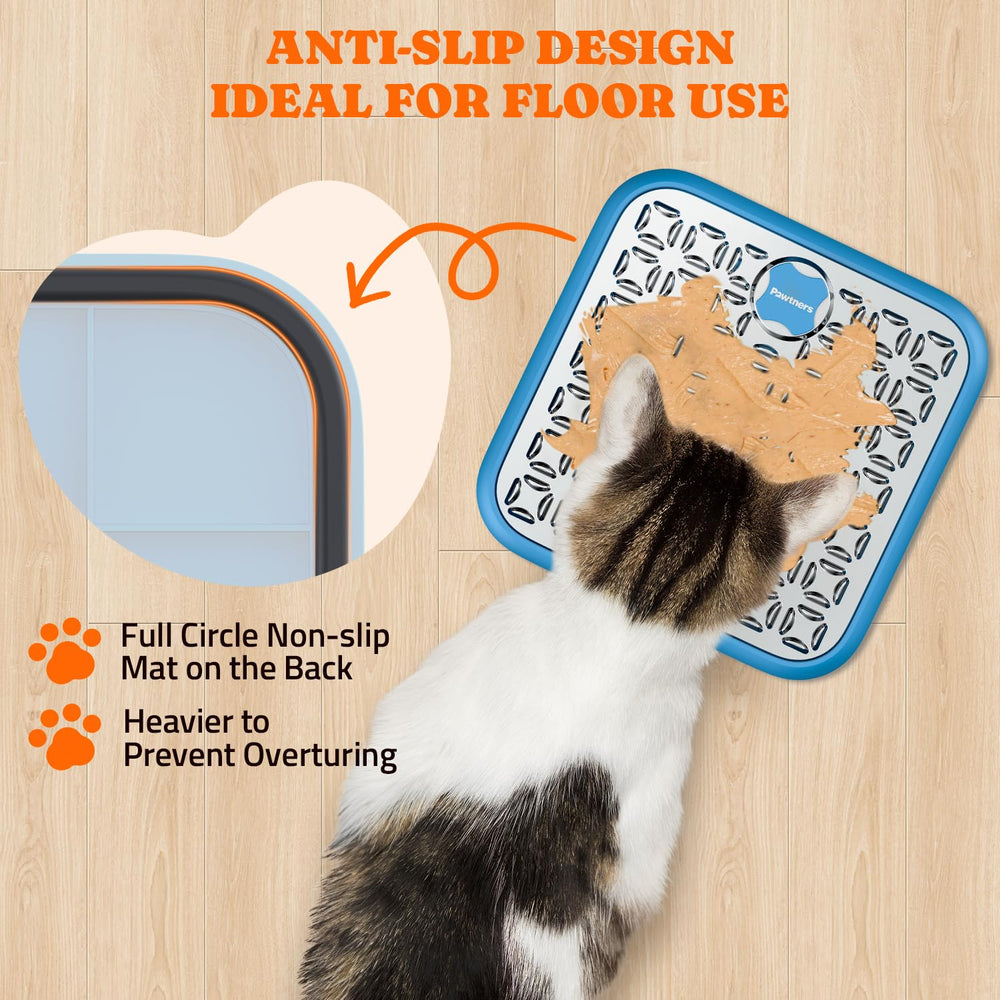 Pawtners lick mat includes spatula for easy spread of treats.
