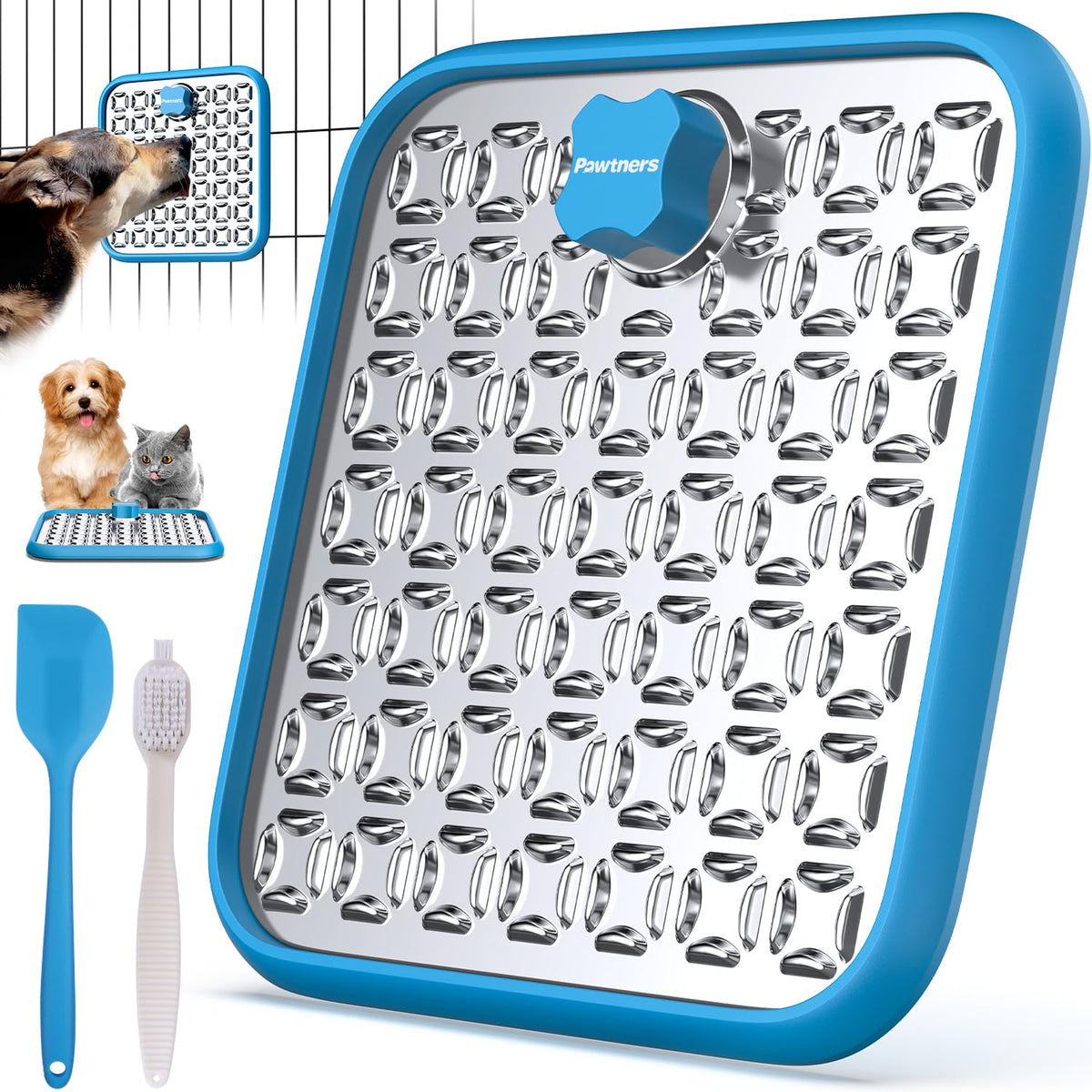 Pawtners lick mat large 9x9 area promotes slow feeding for big dogs.