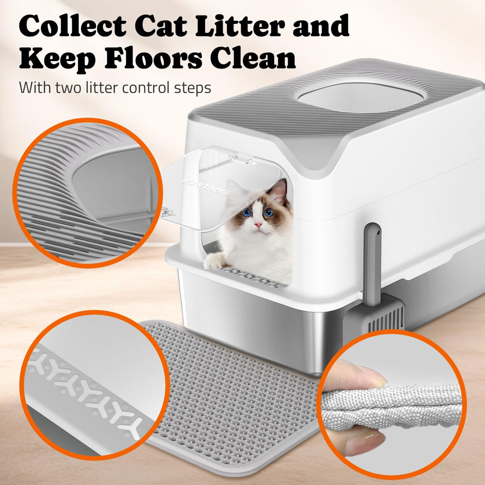Pawtners litter box scoop included facilitates quick waste removal.