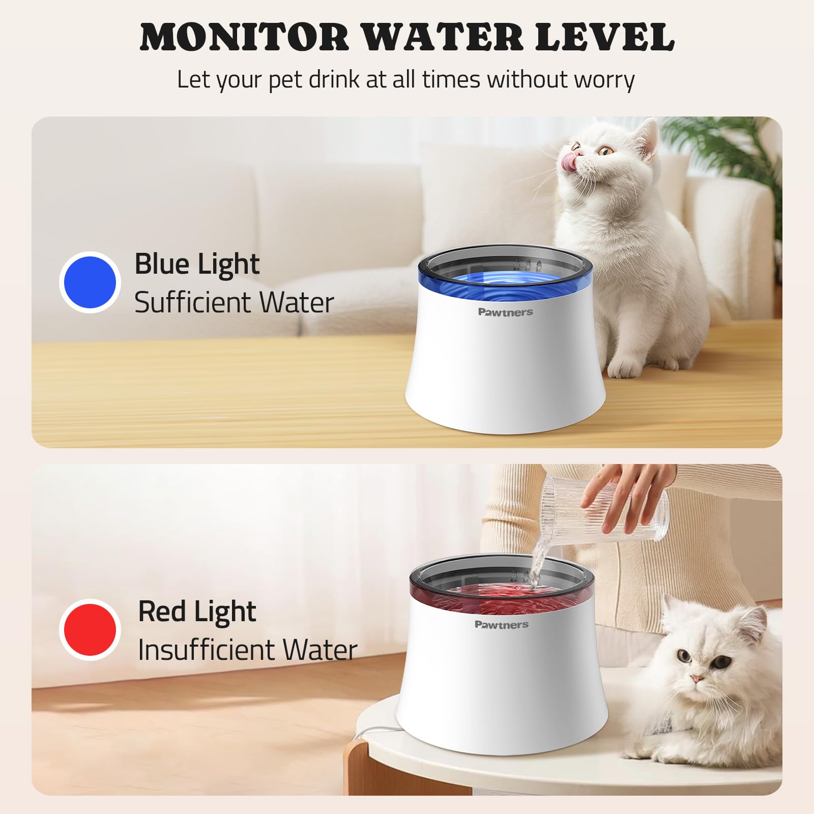 Pawtners spill-proof drinking area reduces mess during drinking.