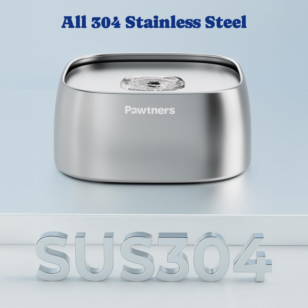 Pawtners stainless steel bowl close-up shows rust-resistant surface for long-lasting use.