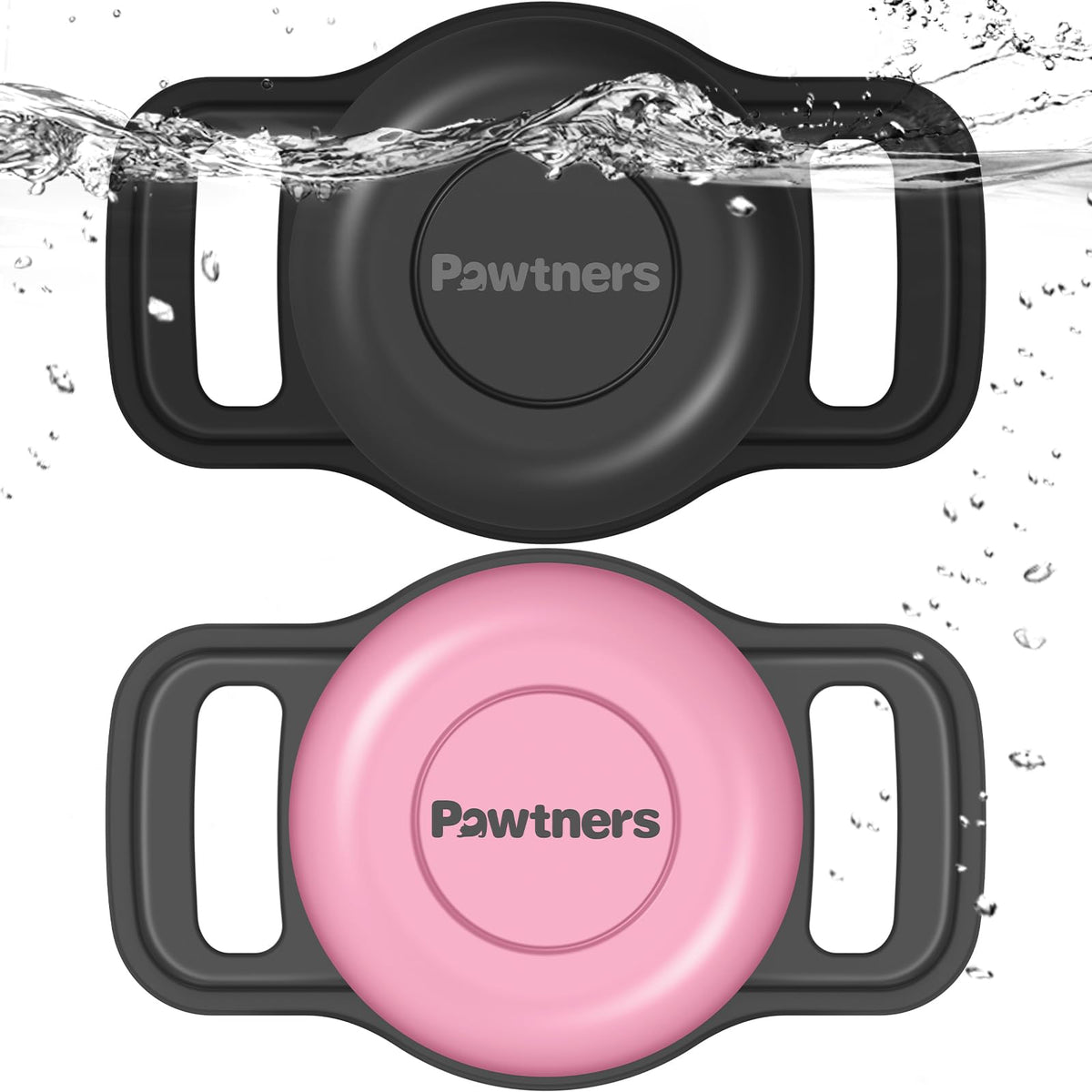 Pawtners waterproof AirTag dog collar holder keeps AirTag secure on collars during outdoor play