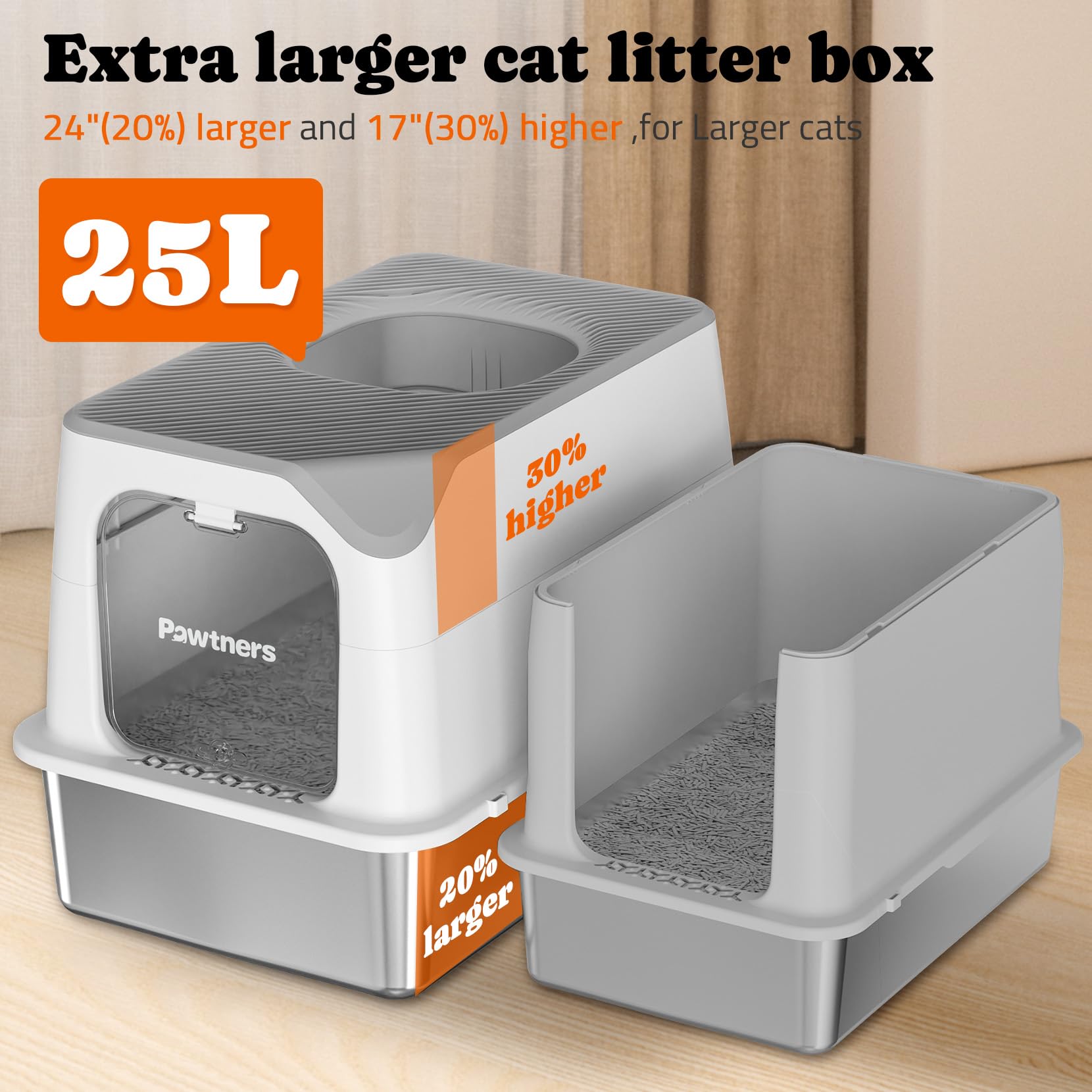 Pawtners XL litter box interior dimensions suitable for large cats and multiple pets.