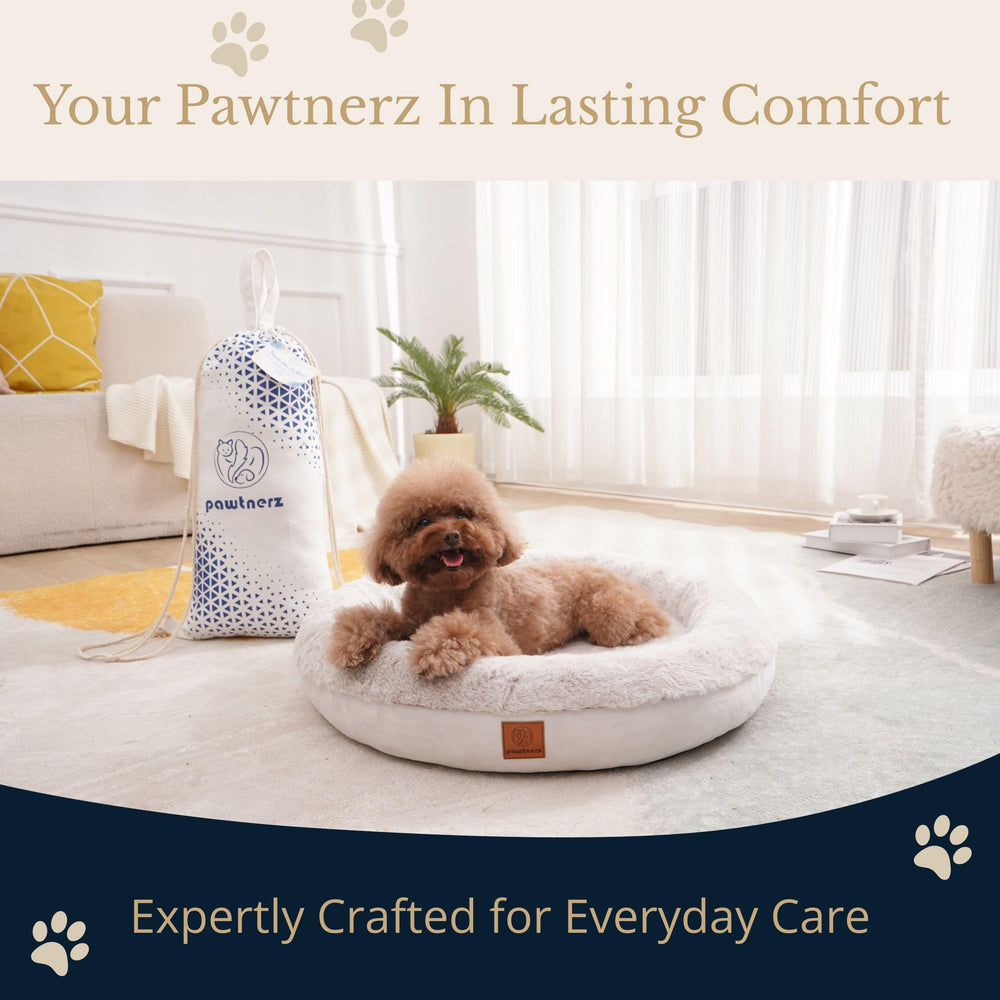 pawtnerz Orthopedic memory foam cushion offers 360-degree neck support for curling pets.