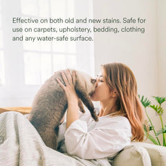 pawTree Urine Eliminator label close-up highlights enzyme activation and stain power.