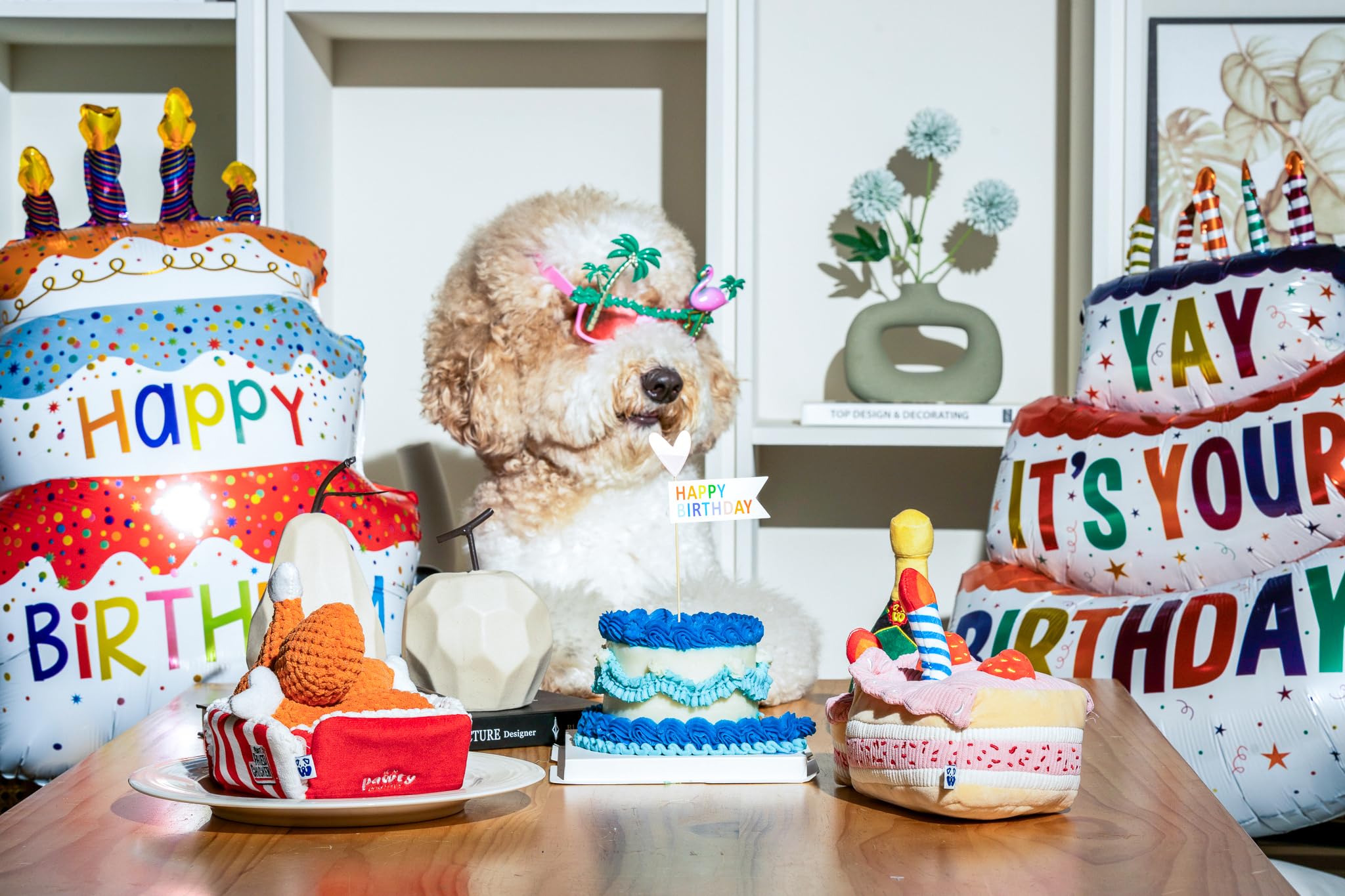 Pawty Birthday Bone toy sized for small and medium dogs' playful party