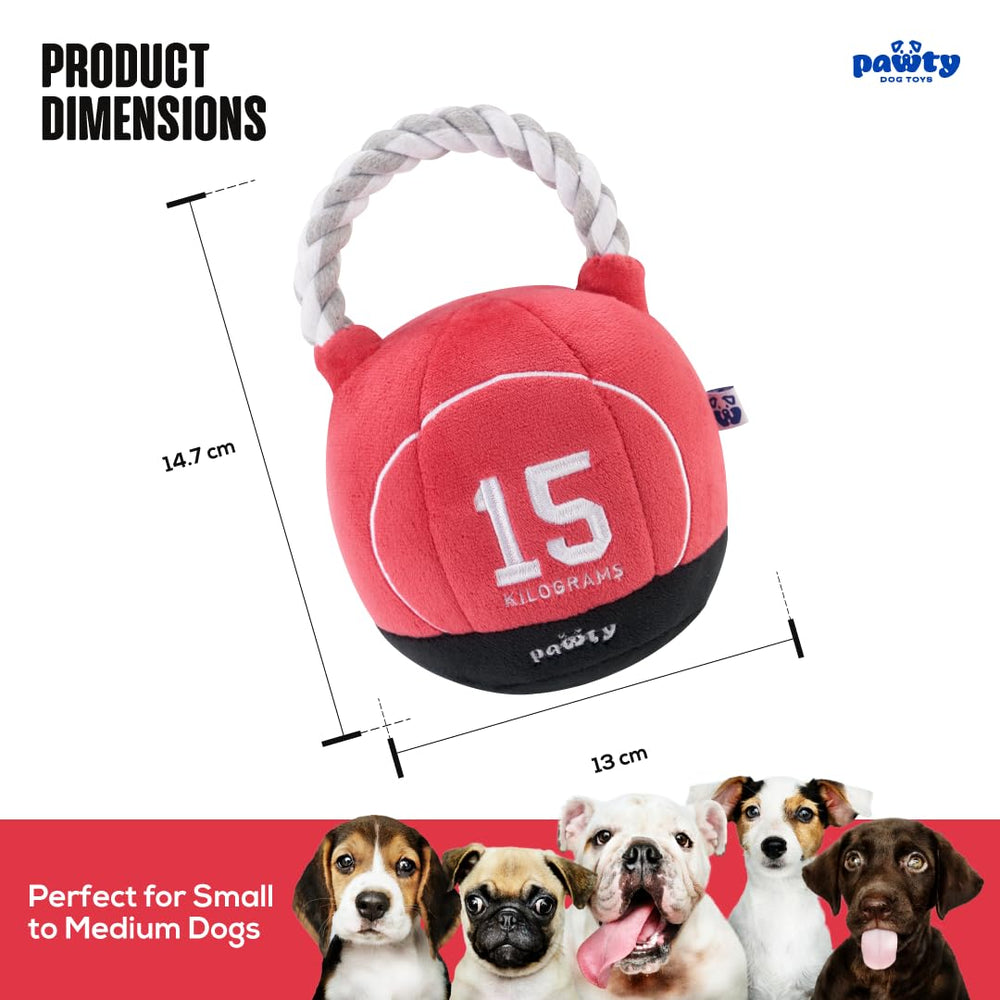 Pawty Dog Toys kettlebell plush gift-box presentation, ideal dog birthday surprise.