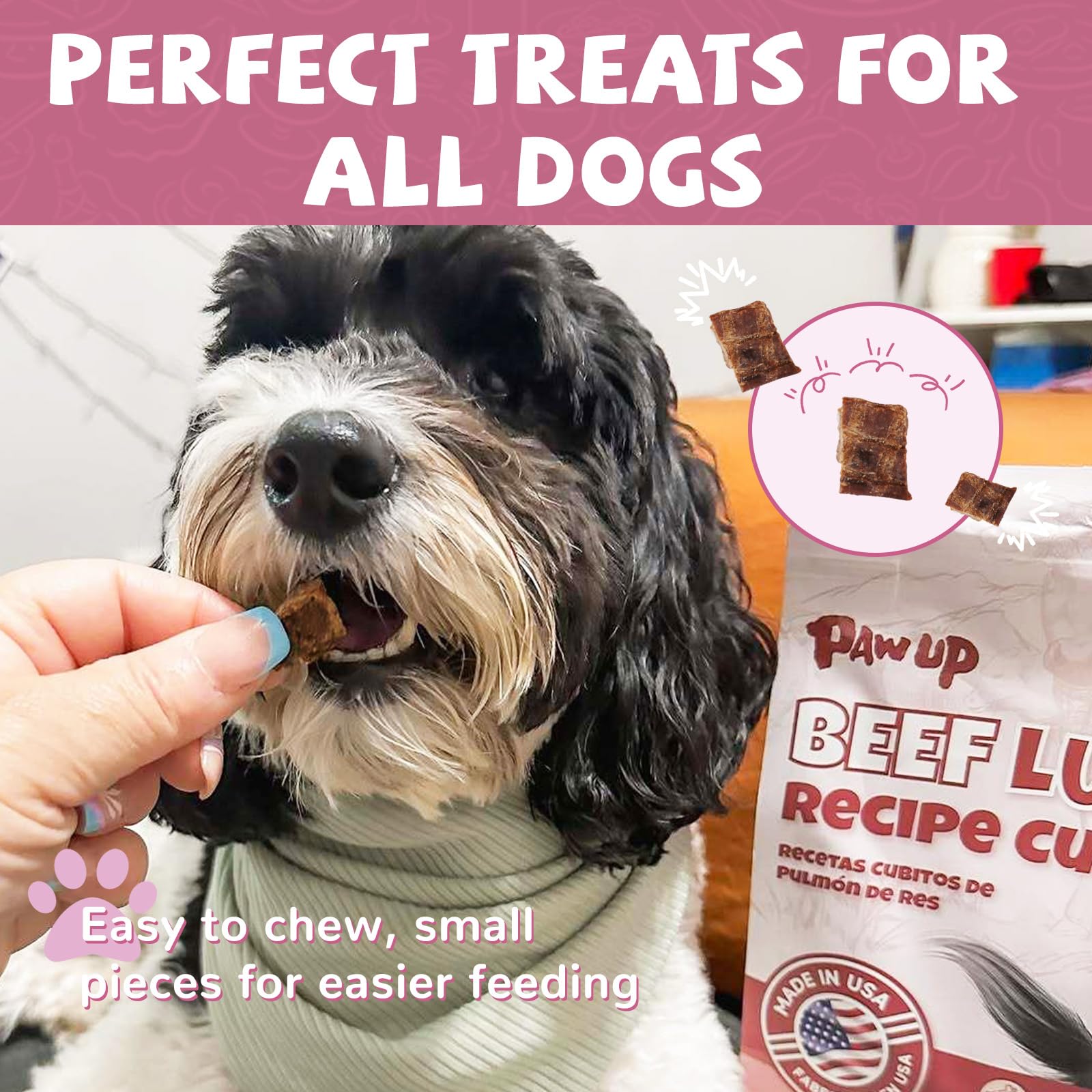 PAWUP beef lung jerky pups enjoying bite-sized snacks.
