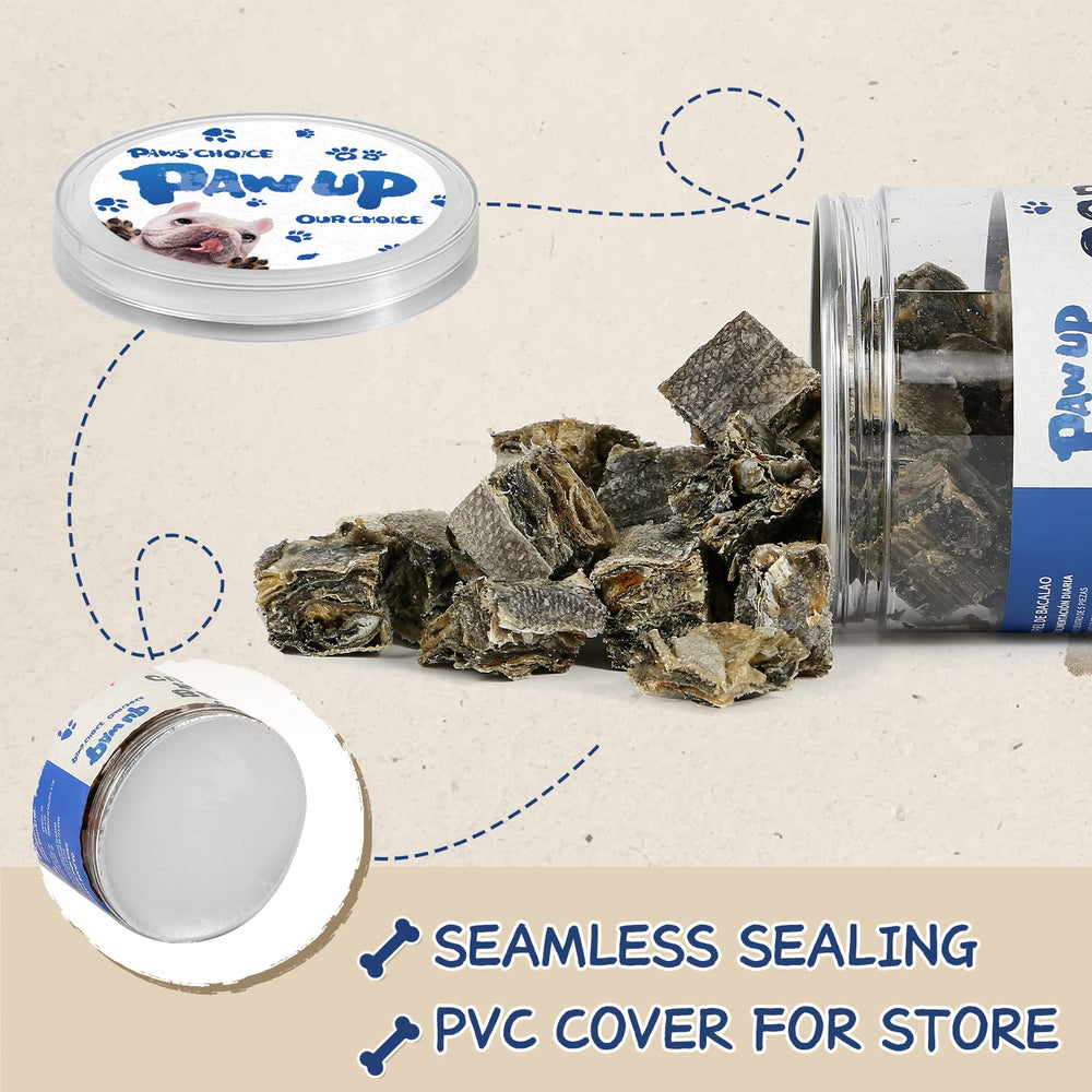 PAWUP Cod Skin Cubes treat jar convenient packaging for training rewards