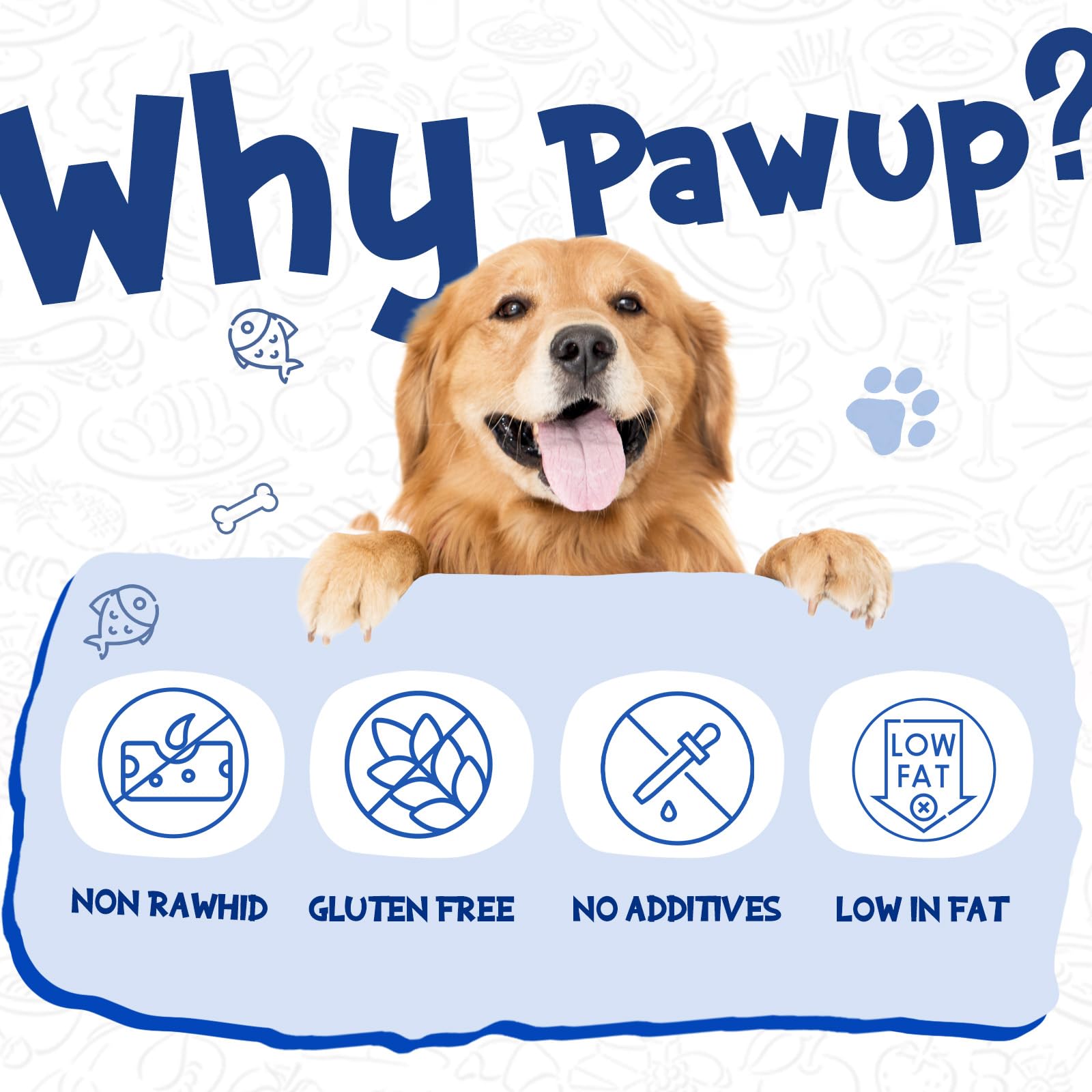 PAWUP Cod Skin Dog Treats single-ingredient chew icon, coastal fish source