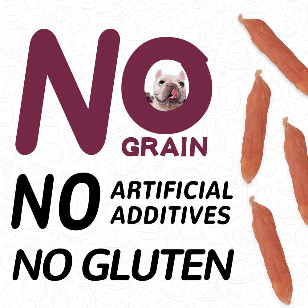 PAWUP Duck Cheese Sausage dog sniffing treat during play.