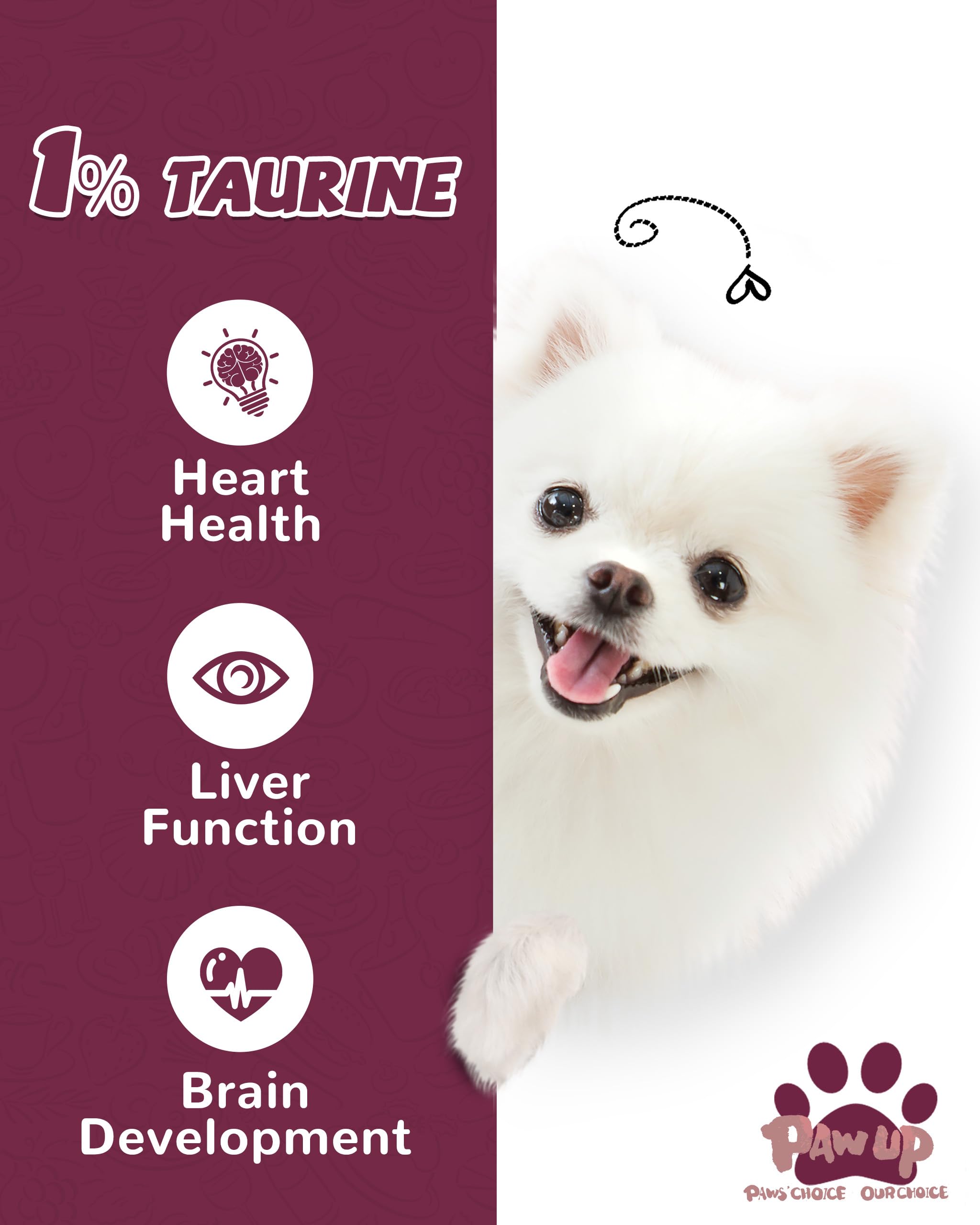 PAWUP Duck Jerky Strips label notes taurine for heart health.