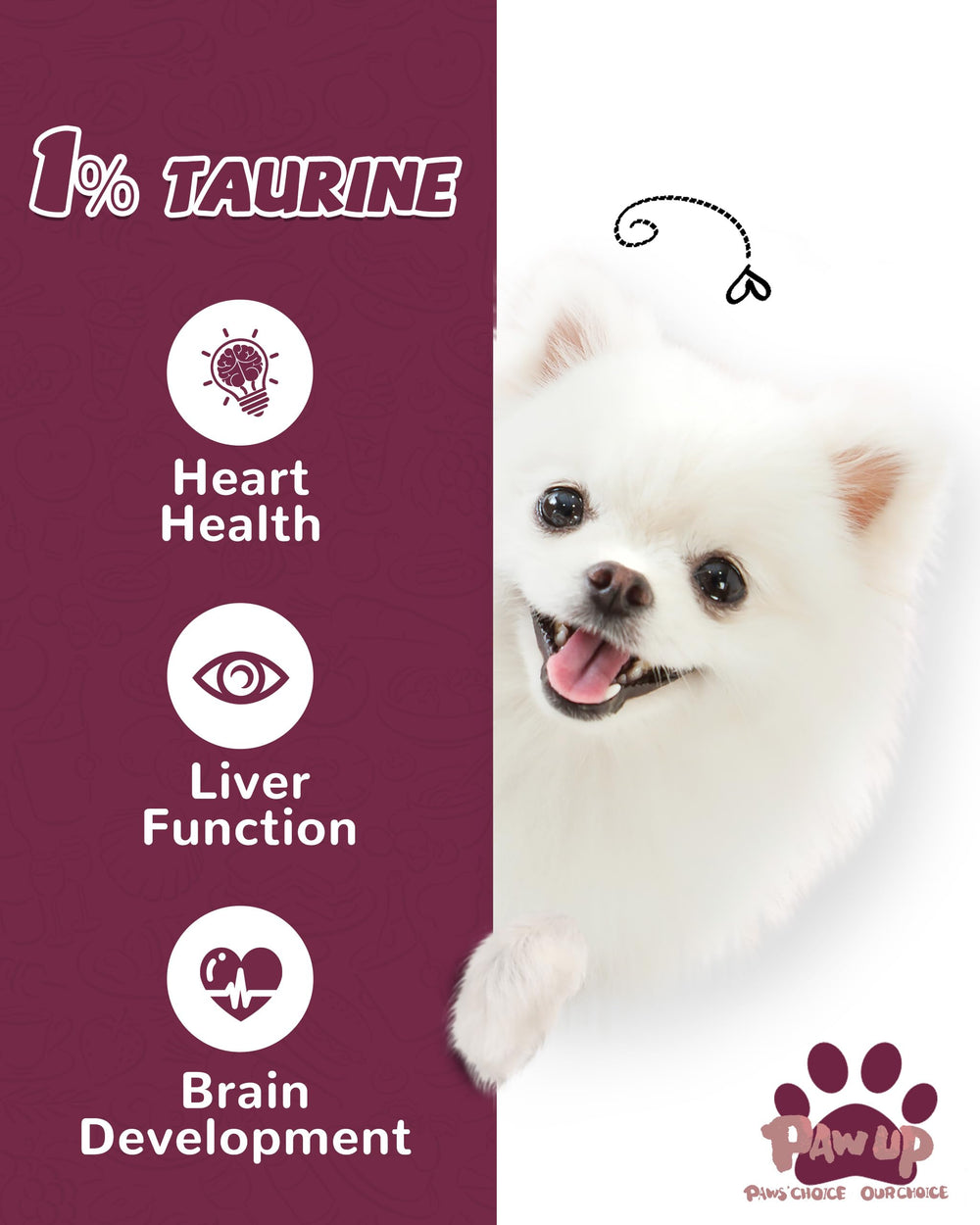 PAWUP Duck Jerky Strips label notes taurine for heart health.